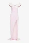 Balmain Draped Off-shoulder Jersey Gown In Pink