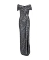 Balmain Long Draped Off-shoulders Sequin Dress In Polyester Woman In Gray