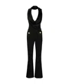 Balmain Draped Halter Flare-leg Crepe Jumpsuit In Black