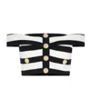 Balmain Striped Cotton Blend Off-shoulder Top In Black