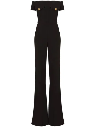 Balmain Off-shoulders Flare Crepe Jumpsuit