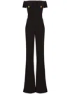 Balmain Off-shoulder Flared Crepe Jumpsuit In Black  