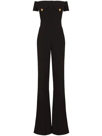 BALMAIN OFF-SHOULDERS FLARE CREPE JUMPSUIT,CF1PW130VE17 0PA NOIR