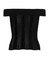 Balmain Off-the-shoulder Glittered Velvet And Ribbed-knit Top In Black