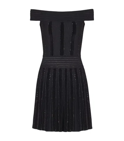 Balmain Off-the-shoulder Knit Mini Dress In Black