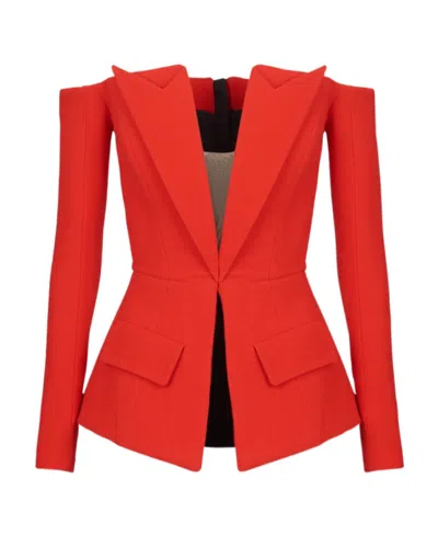 Balmain Off-the-shoulder Peplum Top In Red