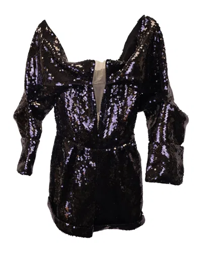 Balmain Off-the-shoulder Sequined Playsuit In Black Polyester In Purple