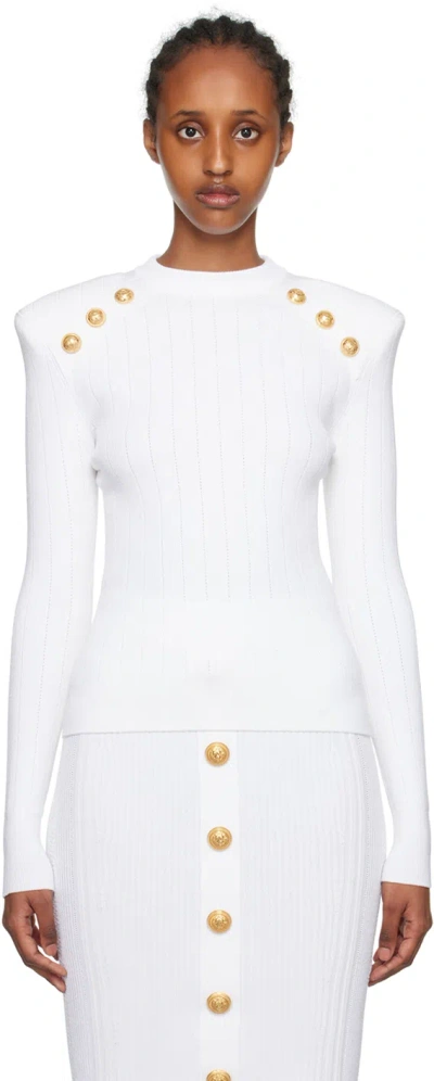 Balmain Off-white 6-button Sweater In 0fa Blanc