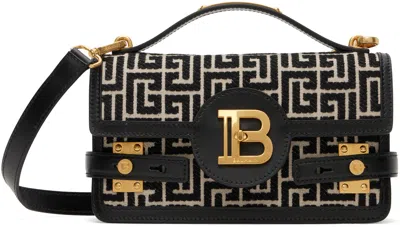 Balmain Off-white & Black B-buzz 24 Canvas & Leather Bag In Gfe Ivoire / Noir