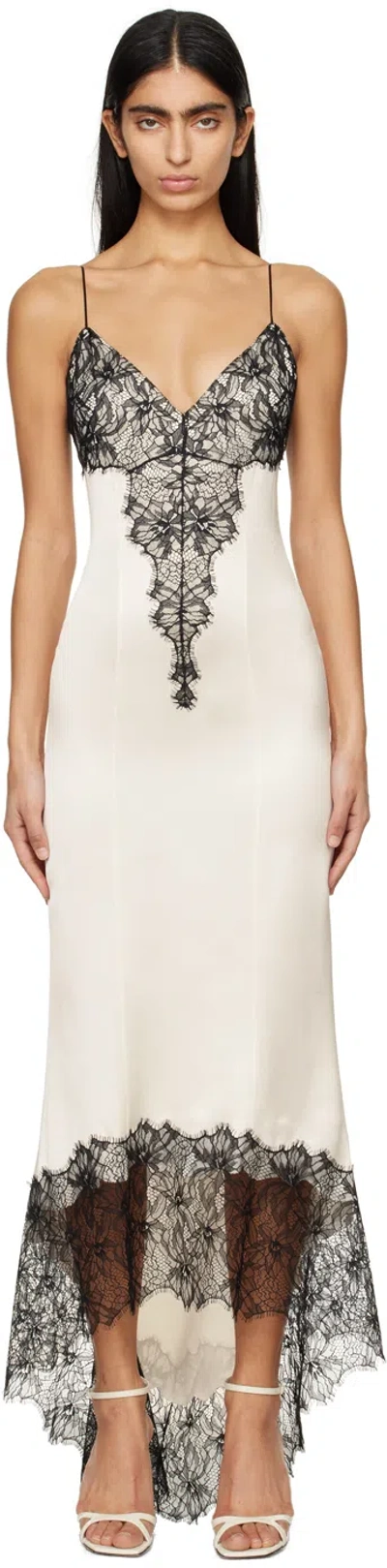 Balmain Off-white & Black Lace Midi Dress In 0as Beige