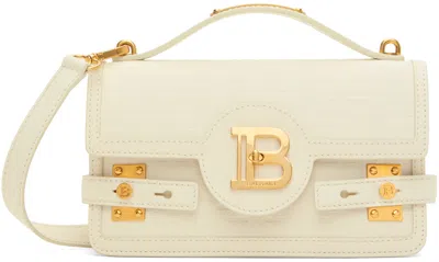 Balmain Off-white B-buzz 24 Monogrammed Bag In 0da Creme