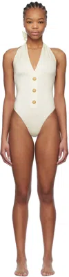 Balmain Off-white Button Swimsuit In 105 Ivory
