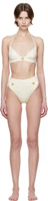 Balmain Off-white Button Triangle Bikini In 105 Ivory
