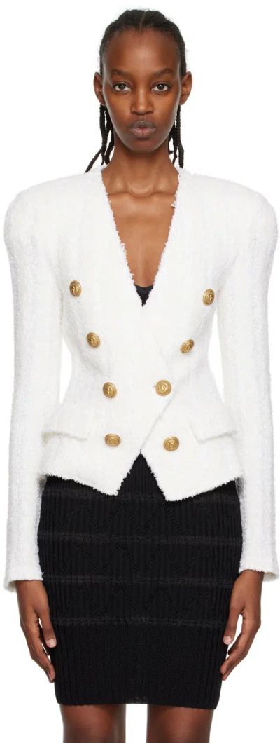 Balmain Off-white Buttoned Blazer In 0aq Blanc Cassé