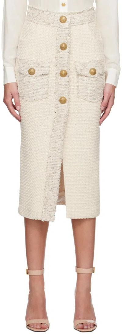Balmain Off-white Graphic Midi Skirt In 0aq Blanc Cassé