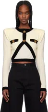 Balmain Wool Blend Cropped Cardigan In Gau Naturel/noir
