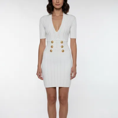 Pre-owned Balmain Off White Knit Lion Head Button Detail V-neck Mini Dress S