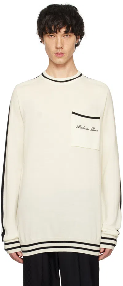 Balmain Off-white Signature Sweater In Gmt Naturel/noir