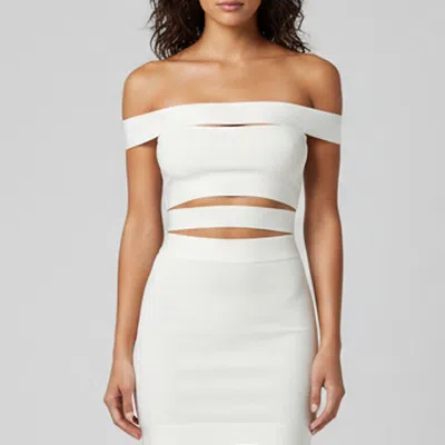 Pre-owned Balmain Off White Stretch Knit Cutout Off-shoulder Top M