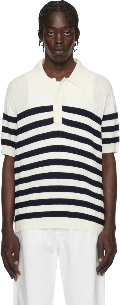Balmain Striped Knit Polo Shirt With Monogram In Multi