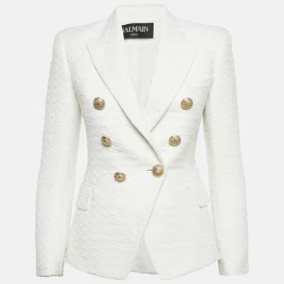 Pre-owned Balmain Off-white Tweed Double Breasted Blazer S