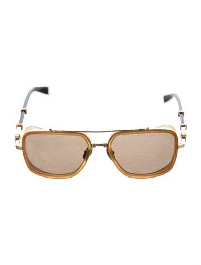Pre-owned Balmain Officer Square Sunglasses In Gold