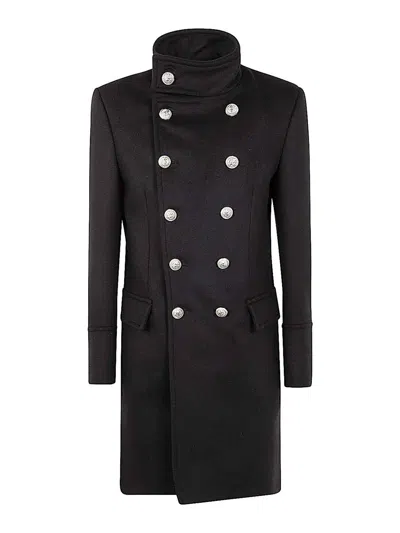 Balmain Officer Virgin Wool Coat In Pa Noir