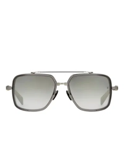 Balmain Officier Squared-frame Sunglasses In Gray
