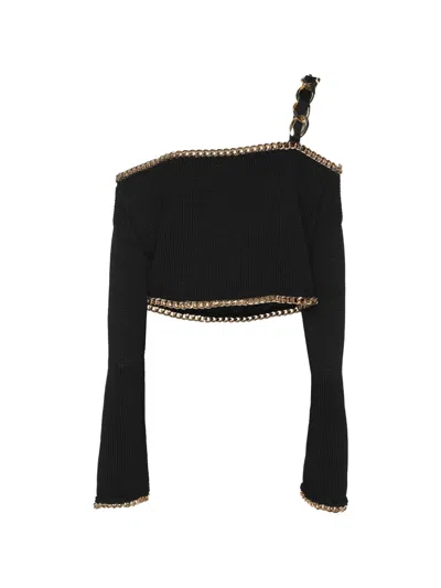 Pre-owned Balmain Off-shoulder Cropped Top In Black