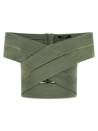 Balmain Off-the-shoulder Crop Blouse In Multi