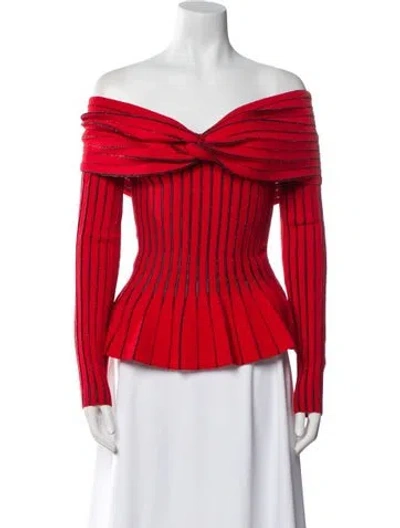 Pre-owned Balmain Off-the-shoulder Long Sleeve Blouse W/ Tags In Red