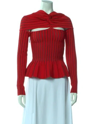 Pre-owned Balmain Off-the-shoulder Long Sleeve Crop Top In Red