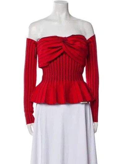 Pre-owned Balmain Off-the-shoulder Long Sleeve Crop Top W/ Tags In Red