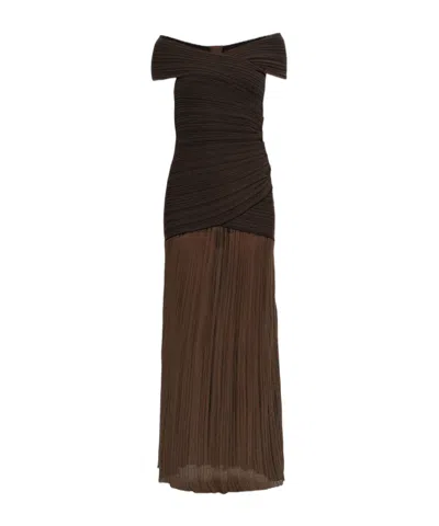 Balmain Off-the-shoulder Maxi Dress In Brown