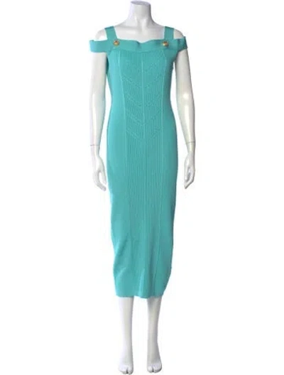 Pre-owned Balmain Off-the-shoulder Midi Length Dress W/ Tags In Blue