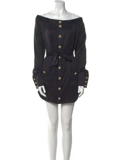 Pre-owned Balmain Off-the-shoulder Mini Dress In Blue