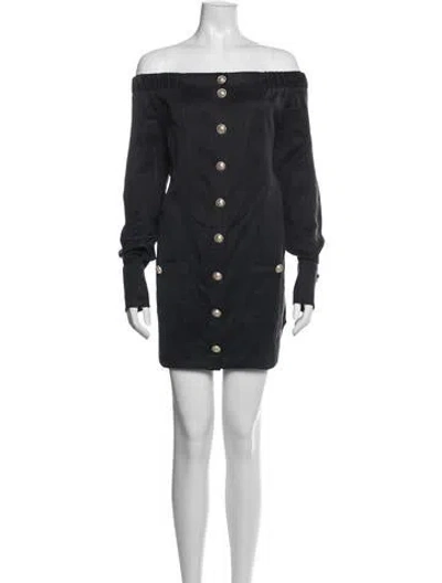 Pre-owned Balmain Off-the-shoulder Mini Dress In Blue