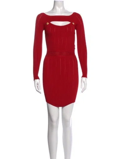 Pre-owned Balmain Off-the-shoulder Mini Dress In Red