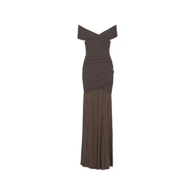 Balmain Off-the-shoulder Pleated Dress In Multi