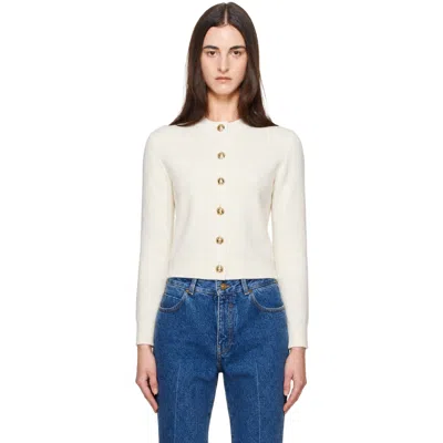 Balmain Off-white Buttoned Round Collar Cashmere Cardigan In A98 - Beige - Calcai