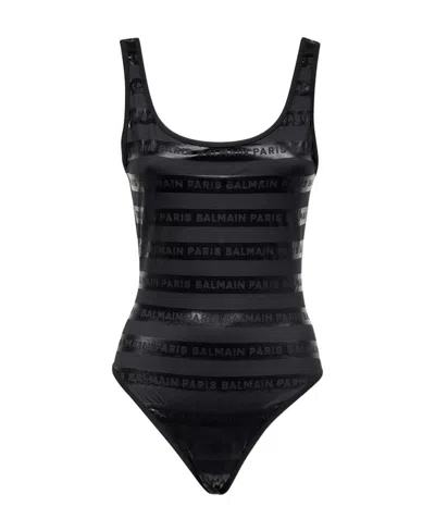 Balmain Olimpionic Logo-print Swimsuit In Black