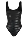 Balmain Black Striped One-piece Swimsuit In Schwarz
