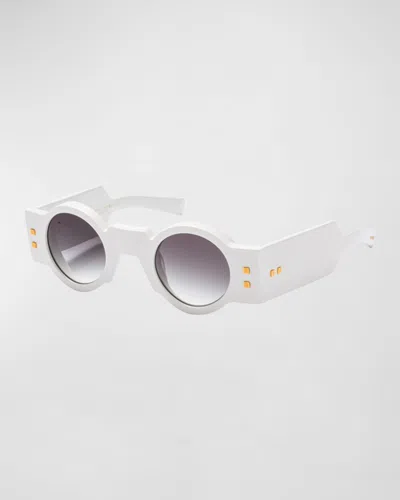 Balmain Olivier Acetate Round Sunglasses In Wht - Gld