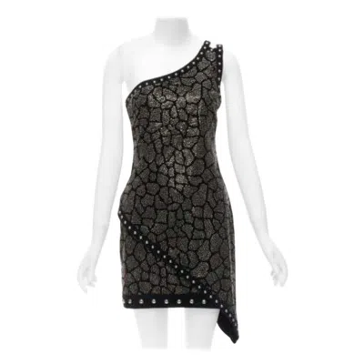 Pre-owned Balmain Olivier Rousteing 2017 Silver Studded Bead Embellished Velvet Dress L In Black
