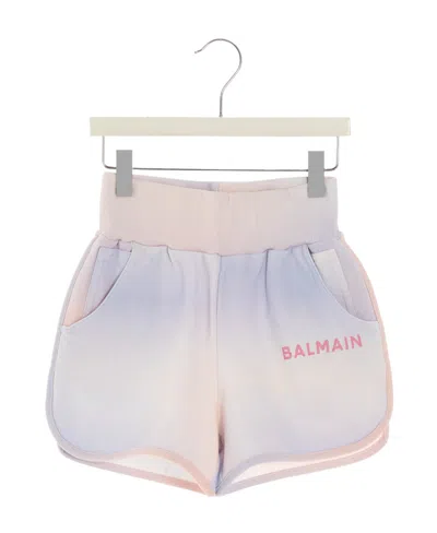 Balmain Cotton Tie-dye Shorts With  Logo In White
