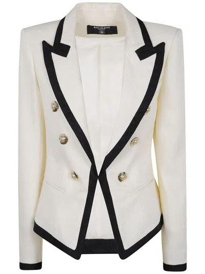 Balmain One Button Fitted Natte Jacket Clothing In White