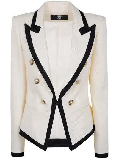 Balmain One Button Fitted Natte Jacket Clothing In White