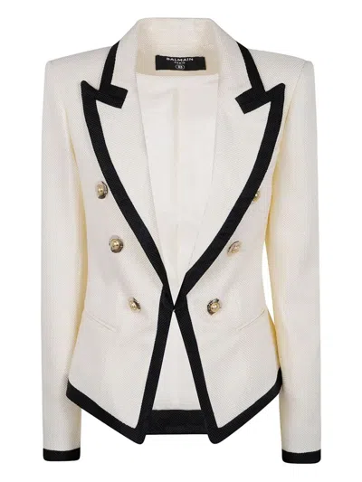 Balmain One Button Fitted Natte Jacket Clothing In White
