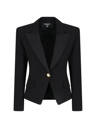 Balmain Cotton Grain De Poudre Slim-fitting Jacket In Black