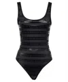 Balmain Black Striped One-piece Swimsuit In Black